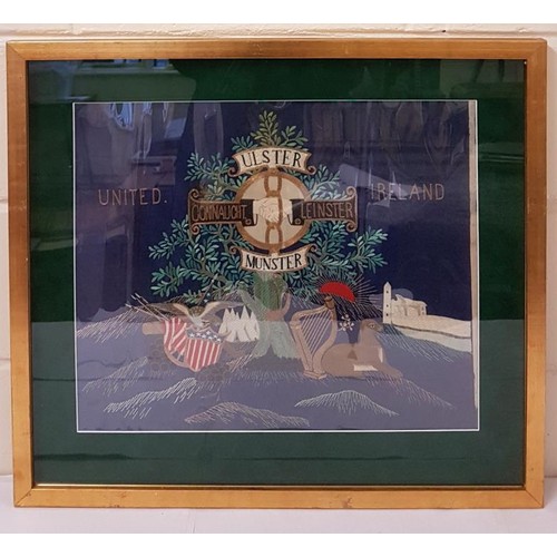 577 - Embroidered Silk Panel: United Ireland: Finely worked embroidered banner - United Ireland - Ulster, ... 