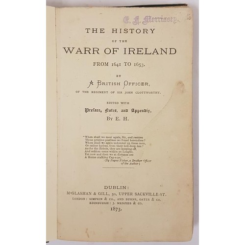 480 - The History of the Warr of Ireland from 1641 to 1653 by a British Officer of the regiment of Sir Joh... 