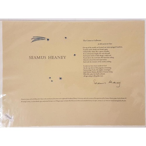 595 - Seamus Heaney; The Comet at Lullwater an edition of 126 copies. Very rare signed copy