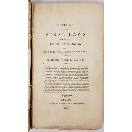 610 - Irish History Early Dublin printing. Henry Parnell. The Penal Laws Against Irish Catholics. 1st ed. ... 