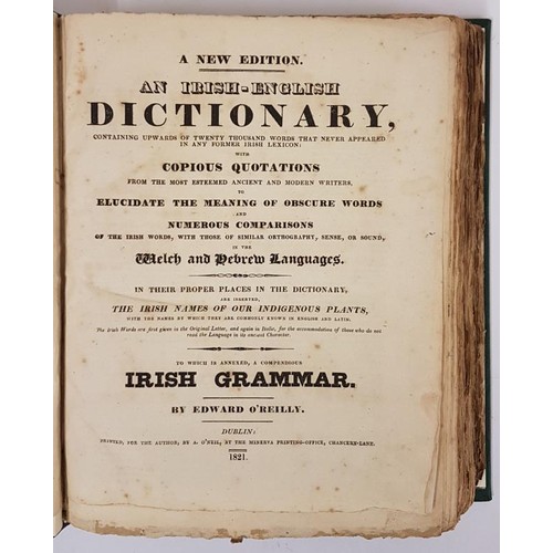 71 - Edward O’Reilly, Irish English dictionary…Irish Grammar, Dublin 1821. Large 4to in vg m... 