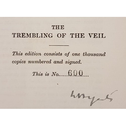 82 - W. B. Yeats. The Trembling of The Veil. 1922. First limited edition signed by Yeats on the limitatio... 