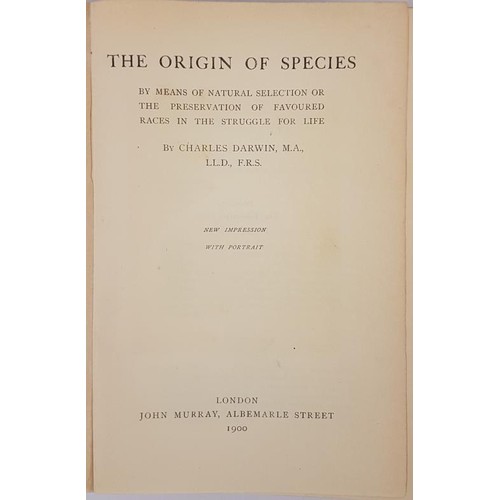 190 - Charles Darwin. The Origin of Species. London: John Murray, Abermarle St., 1900. New Impression with... 