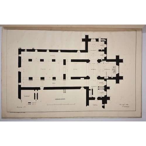 201 - S. P. Close , Measured drawings of Holy Cross Abbey, Co Tipperary, elephant folio with vellum covers... 