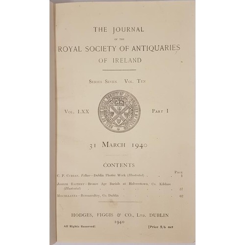 273 - The Journal of the Royal Society of Antiquaries of Ireland 1940 to 1949. Bound in 10 volumes in a gr... 