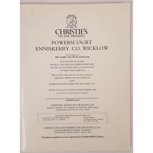 280 - Christies Catalogue re sale of contents of Powerscourt, Enniskerry, Co. Wicklow on 24th and 25th Sep... 