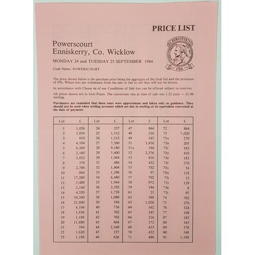 280 - Christies Catalogue re sale of contents of Powerscourt, Enniskerry, Co. Wicklow on 24th and 25th Sep... 