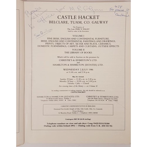 281 - Sale catalogue re Christies sale of the contents of Castle Hackett, Co Galway on 2nd july, 1986. Ill... 