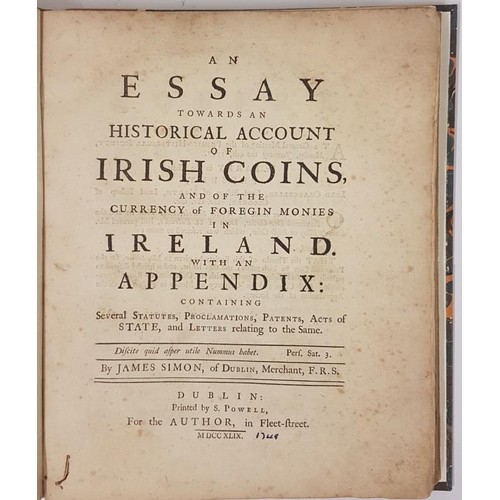 334 - History of Irish Coins by James Simon. Historical Account of Irish Coins and of the Currency of Fore... 