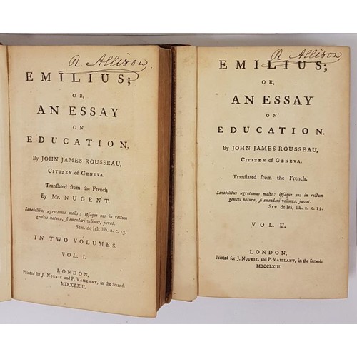 544 - Emilius; or an Essay on Education by John James Rousseau, Citizen of Geneva. Translated from the Fre... 