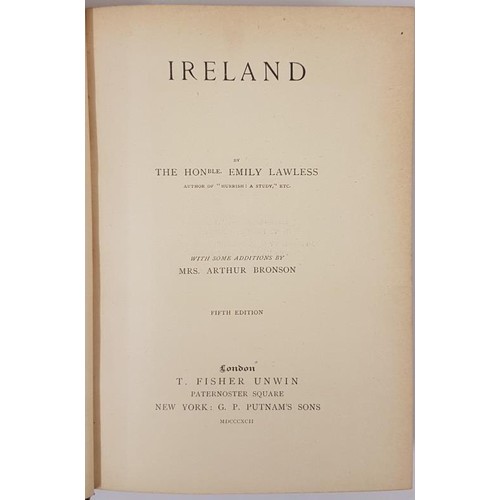 550 - Hon. Emily Lawless. Ireland. Colour map and other illustrations. Fine gilt morocco binding with gilt... 