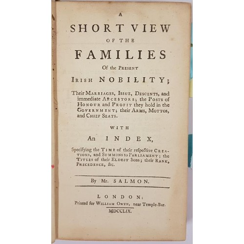 595 - Short View Peerage of Ireland. Short view of the Families of the Present Irish Nobility by Mr Salmon... 