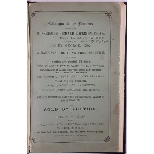 597 - [Exceptionally rare Irish book sale] Catalogue of libraries of Late Monsignore Richard B. O’Brien. V... 