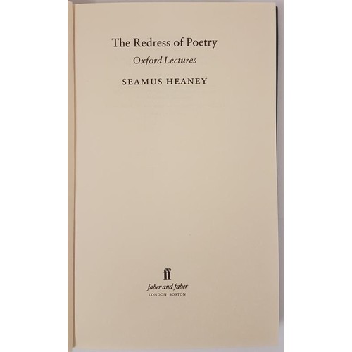 607 - Seamus Heaney. The Redress of Poetry - Oxford Lectures. 1995. 1st. Pictorial d.j.