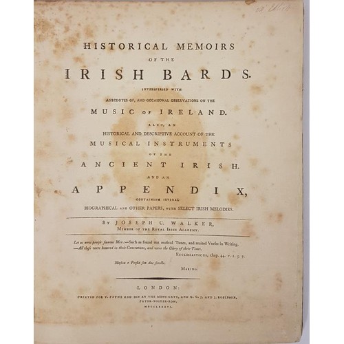 639 - Joseph C. Walker. Historical Memoirs of The Irish Bards and The Music of Ireland. 1786. 1st. Contemp... 