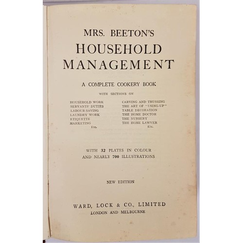 39 - Mrs. Beeton's Household Management, A Complete Cookery Book. With 32 plates in colour and nearly 700... 