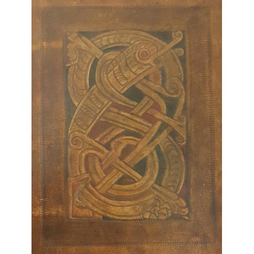 65 - Leather hand stiched folder. With Celtic design engraved on the front. Exquisite.