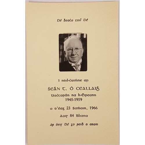 187 - An Original Memorial Card For Seán T. Ó Ceallaig, died 1966 with original photographic mount. Seán T... 