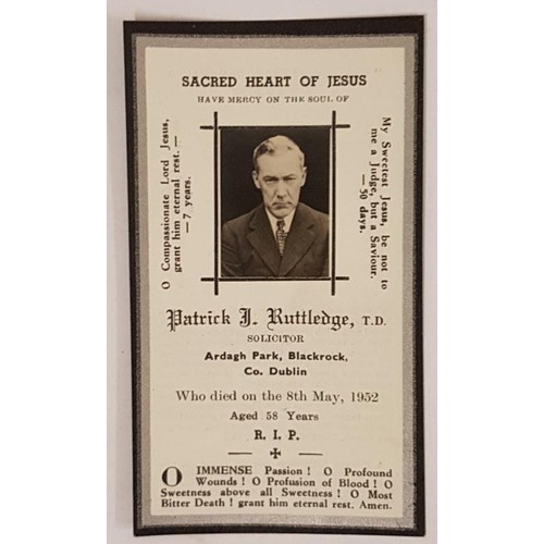 188 - An Original Memorial Card for Patrick Ruttledge, died 8th May 1952 with original photographic mount.... 