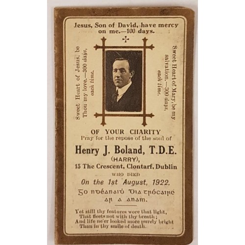 195 - An Original Memorial Card For Henry (Harry) J. Boland, Died 1st August 1922 with original Photograph... 