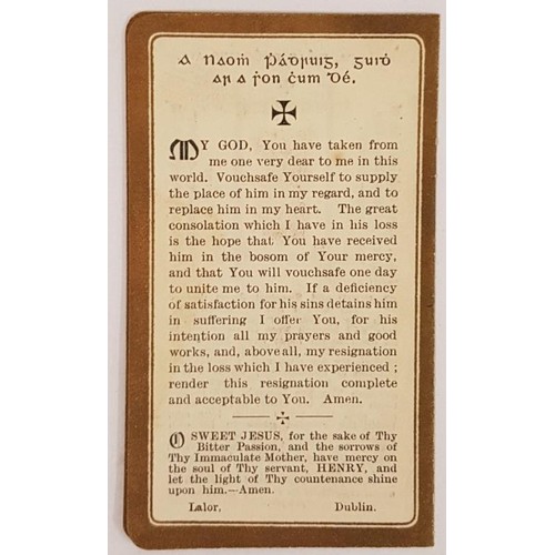 196 - An Original Memorial Card For Henry (Harry) J. Boland, Died 1st August 1922 with original Photograph... 