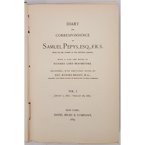 352 - Diary and Correspondence of Samuel Pepys, Esq. F.R. S. With a Life and Notes By Richard Lord Braybro... 