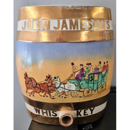 18 - Exceptional John Jameson's Whiskey Barrel with Dublin Devon Carriage and Horses. Impressed mark of W... 