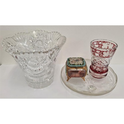 48 - 19th Century Bohemian Crystal Vase, 5.75in tall, a Venetian Glass and Porcelain Trinket Box, a glass... 