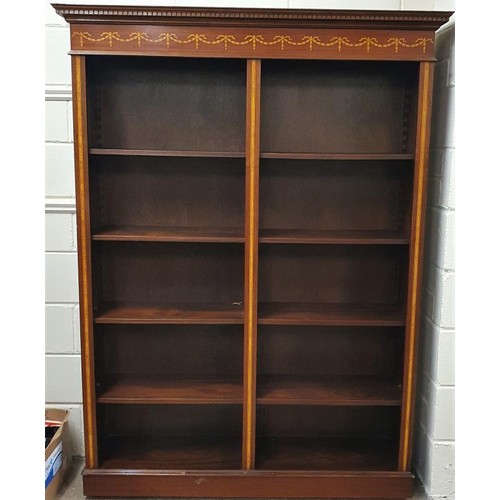 53 - Fine Pair of Edwardian Inlaid Mahogany Open Bookcases. 55ins wide x 74.5ins tall