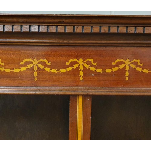 53 - Fine Pair of Edwardian Inlaid Mahogany Open Bookcases. 55ins wide x 74.5ins tall