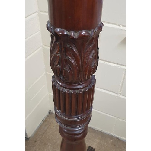 60 - Georgian Style Mahogany Coat and Hat Stand, the cast lion mask hooks on a carved and fluted column a... 