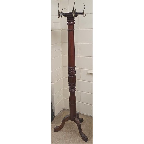 60 - Georgian Style Mahogany Coat and Hat Stand, the cast lion mask hooks on a carved and fluted column a... 