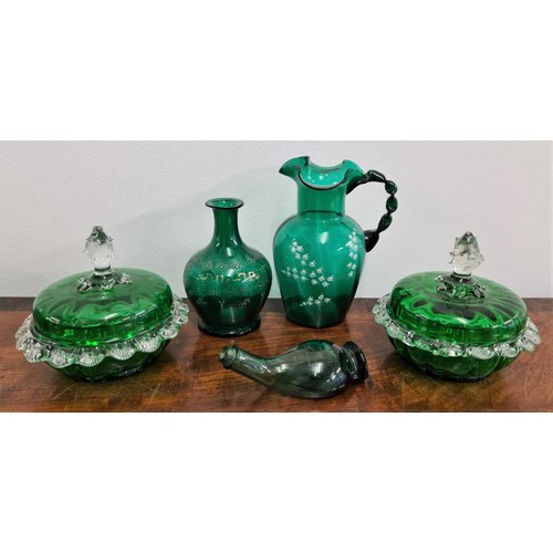 62 - Collection of Five Pieces of Victorian Green Glass Ornaments