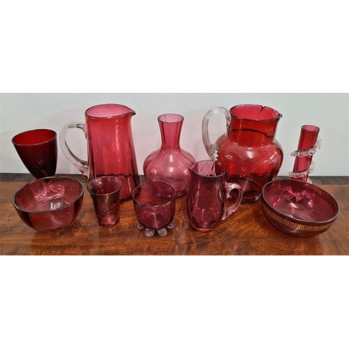 67 - 10 Pieces of Victorian Ruby Glass Ornaments (some as found)