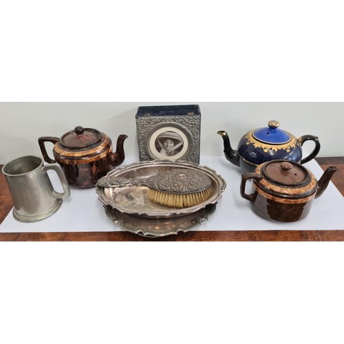 72 - Four Vintage Honey Pots, Three Earthenware Tea Pots and Various Metalwares