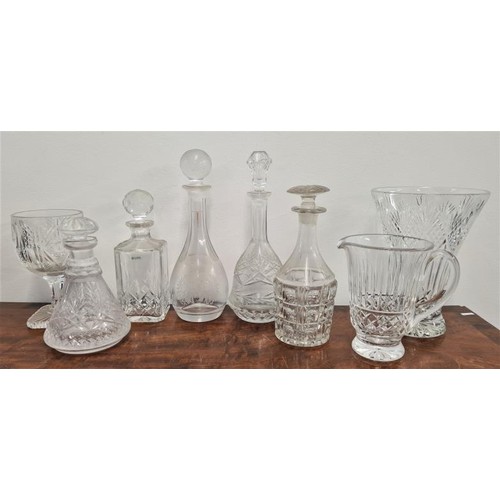 77 - Five Glass Decanters, Tall Vase, Sweet Meat Bowl and a Water Jug (8)