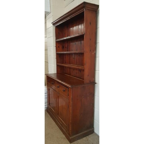 84 - Irish Pine Kitchen Dresser with four open shelves above a base with two drawers and two doors. 52