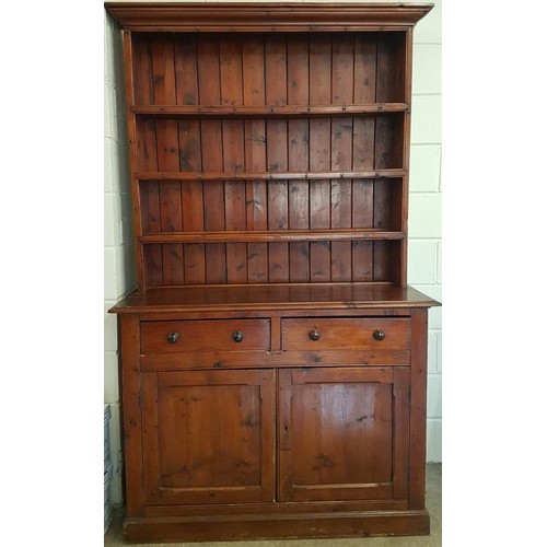 84 - Irish Pine Kitchen Dresser with four open shelves above a base with two drawers and two doors. 52