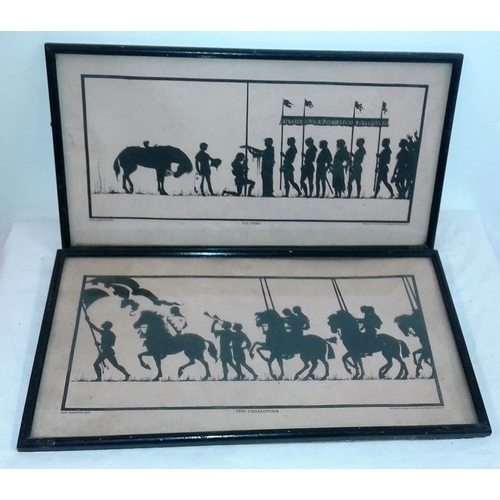 90 - Set of Four Framed Silhouettes of Battle Scenes, c.16in x 9in