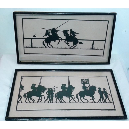 90 - Set of Four Framed Silhouettes of Battle Scenes, c.16in x 9in