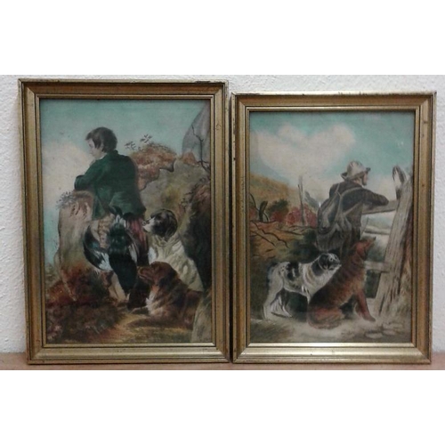 92 - Pair of Gilt Framed Prints - Hunter with Dogs, c. 11.5 x 16ins