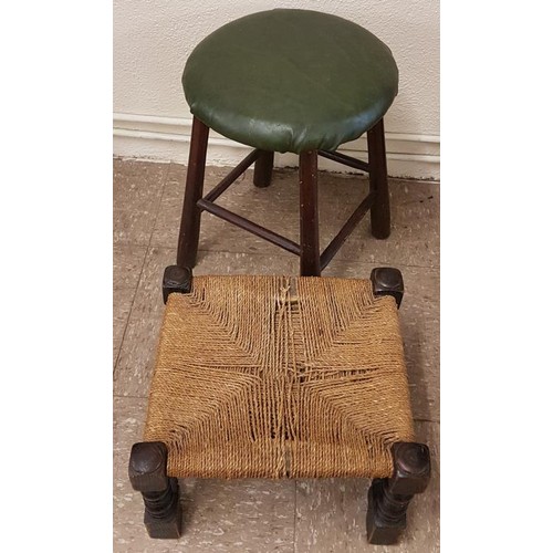 95 - 2 Stools. Consisting of A Four Legged Milking Stool and A Four Legged Rope Top Stool.