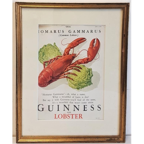 98 - Guinness and Lobster Advertising Sign, frame c.13 x 17in