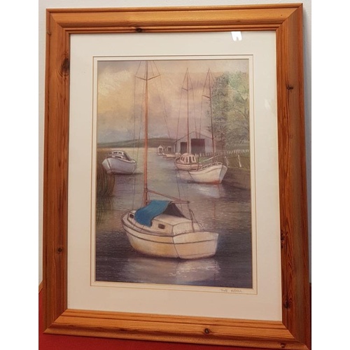 105 - Framed Print - Boats on Shannon by Trudi Killeen - c. 21 x 17ins