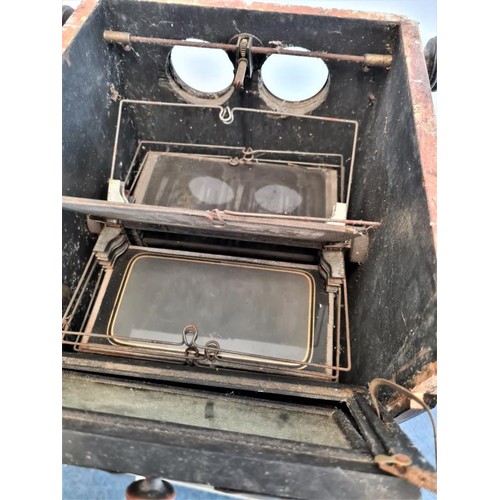 124 - A Mahogany Cased Stereoscopic Viewer Complete With Slides, case as found, case c.40in tall