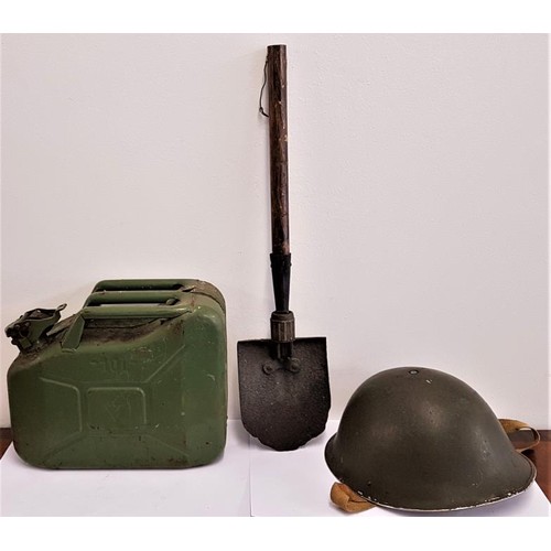 131 - Old Trench Spade, Jerry Can an a Helmet