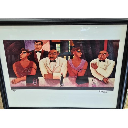 136 - Large Graham Knuttel Limited Edition Print (no.14/99) Two Couples and a Waiter, Gallery Blind Stamp.... 