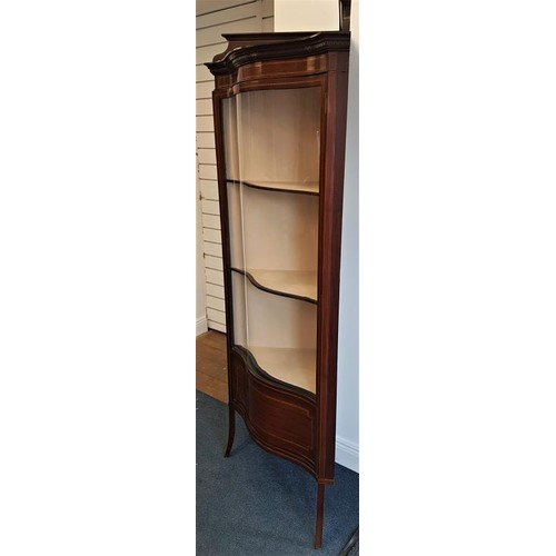 143 - Edwardian Inlaid Mahogany Bow Front Corner Display Cabinet, raised on square splayed legs. c.29in wi... 