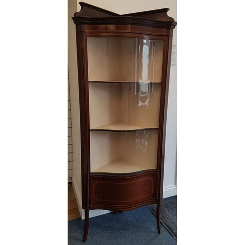 143 - Edwardian Inlaid Mahogany Bow Front Corner Display Cabinet, raised on square splayed legs. c.29in wi... 