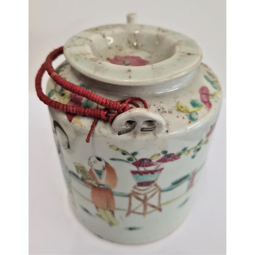 146 - Antique 19th Century China Hand Painted Famille Rose Porcelain Teapot, with lid and swing handle, c.... 